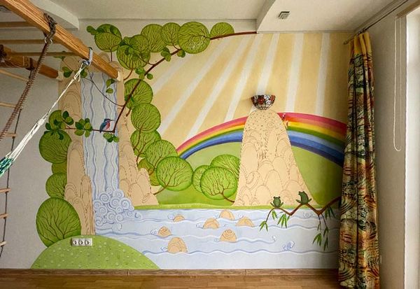 Пейзаж на стене спальни или как сделать интерьер гармоничным.  Этапы живописи на стенах